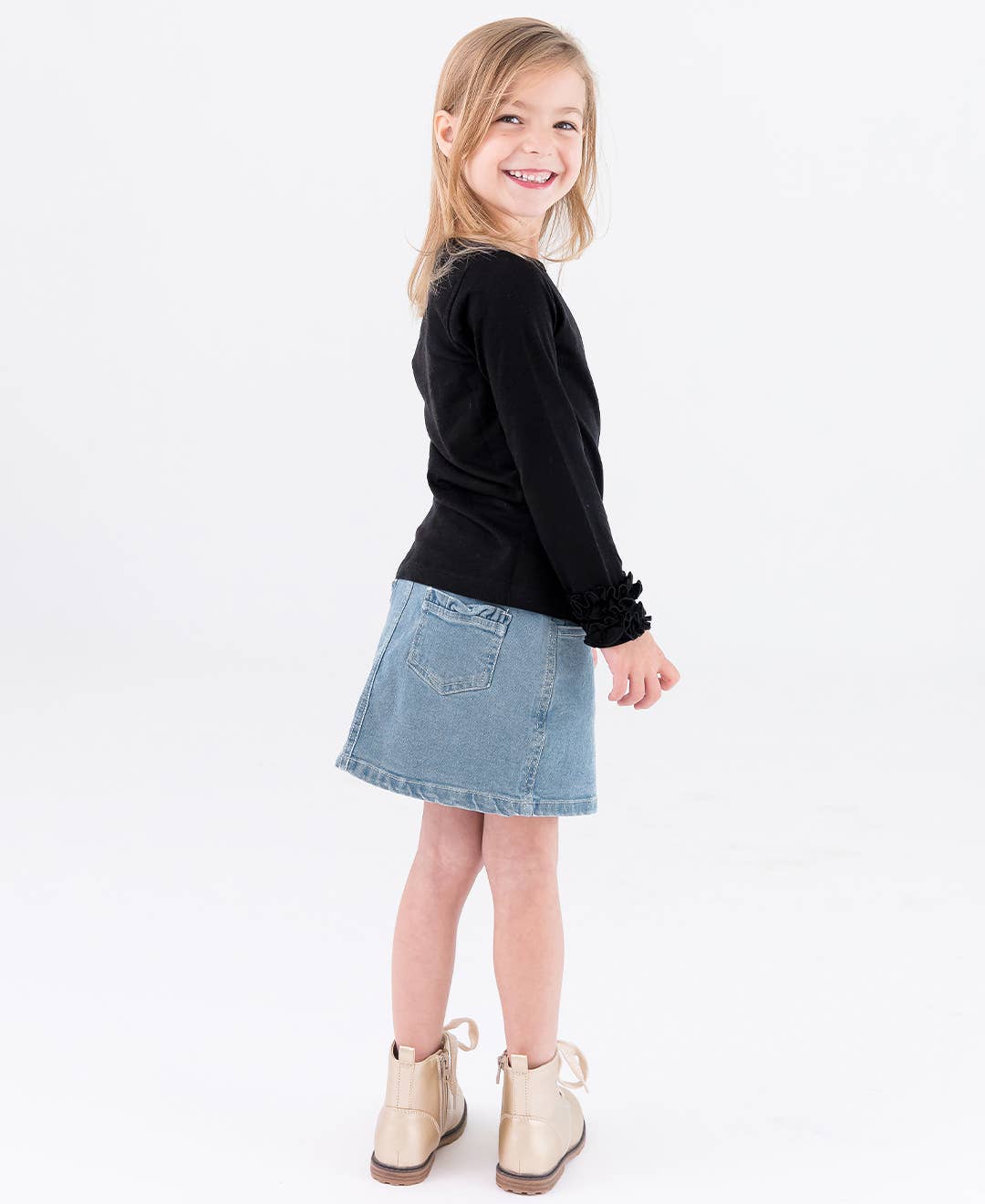 Girls Light Wash Ruffle Denim Skirt