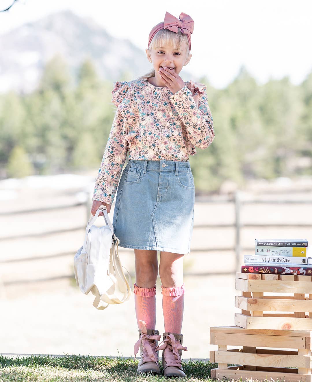 Girls Light Wash Ruffle Denim Skirt