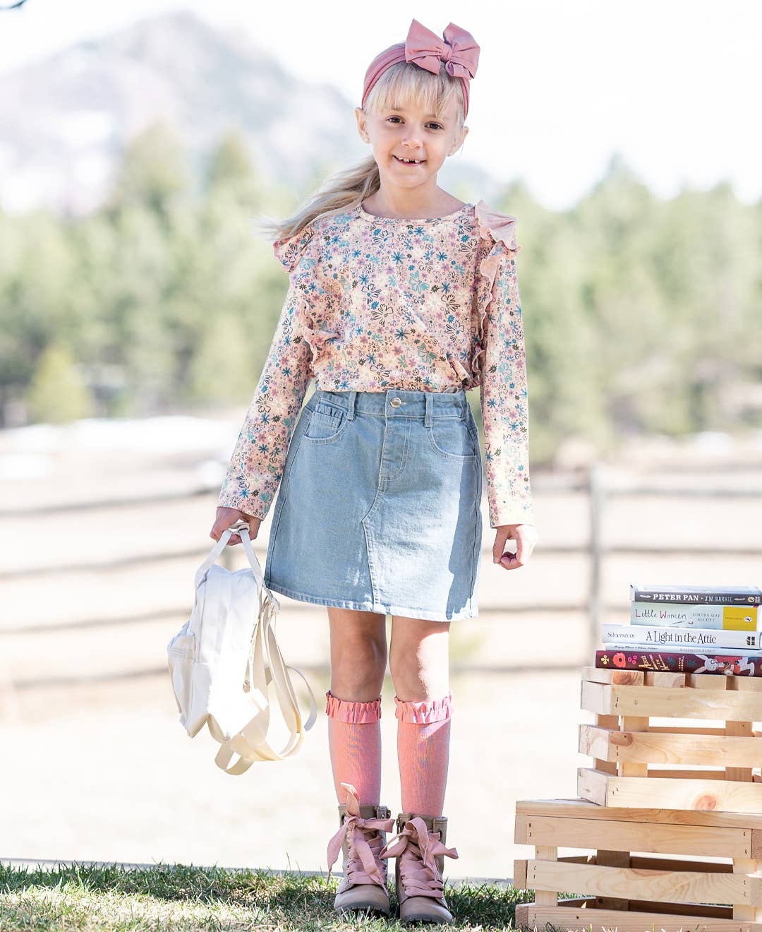 Girls Light Wash Ruffle Denim Skirt