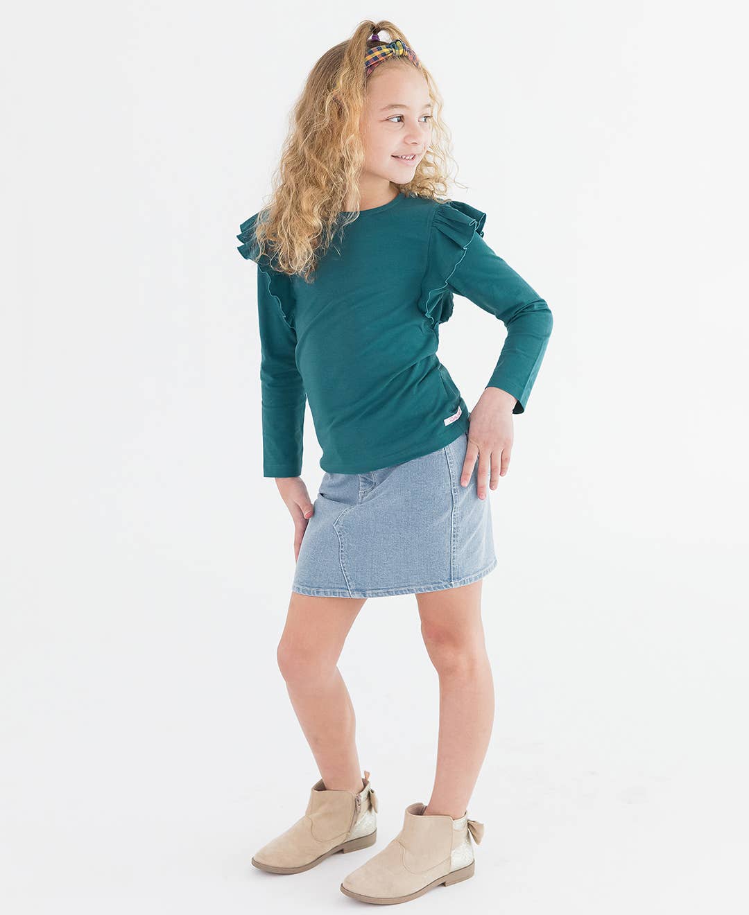 Girls Light Wash Ruffle Denim Skirt