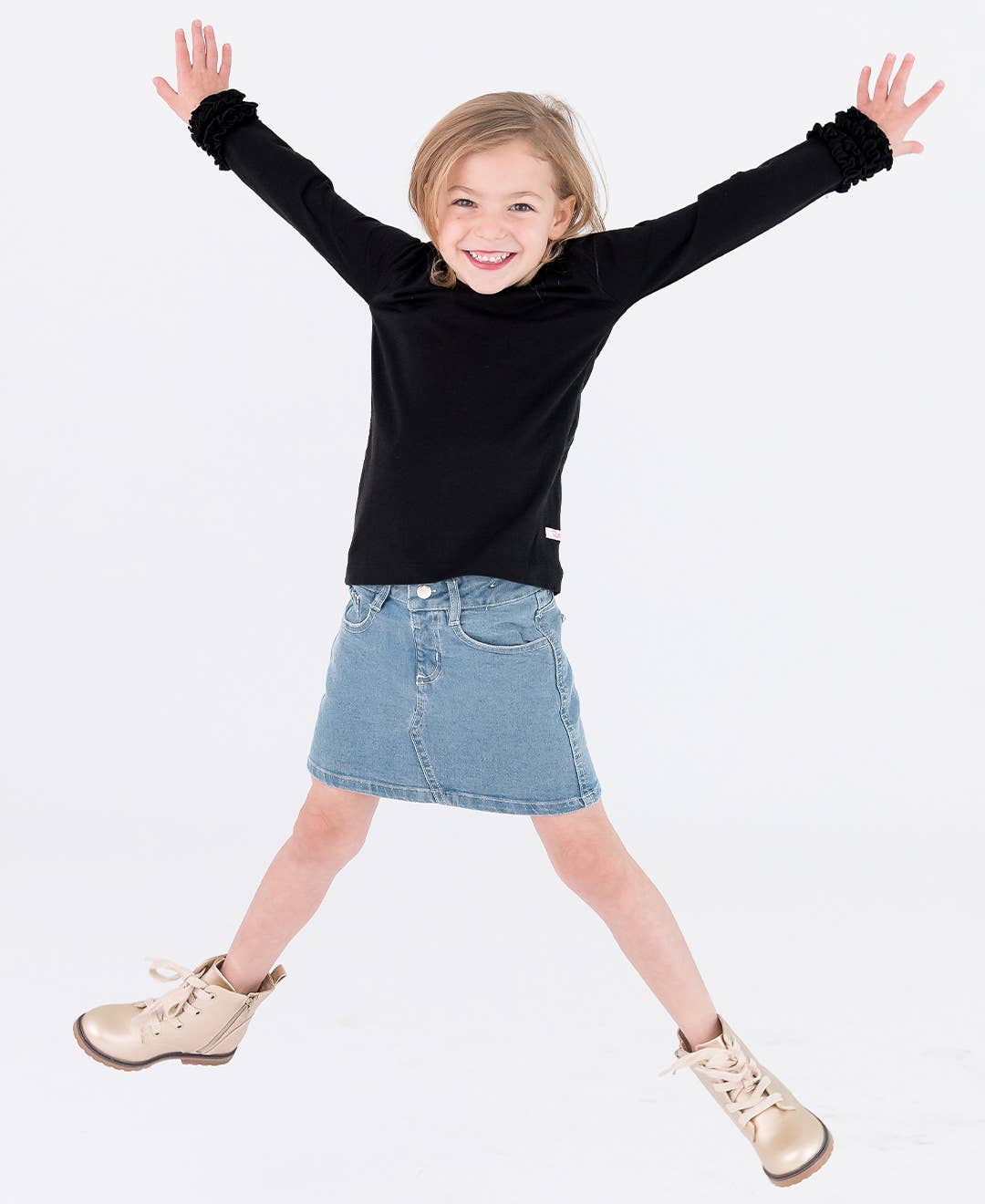 Girls Light Wash Ruffle Denim Skirt