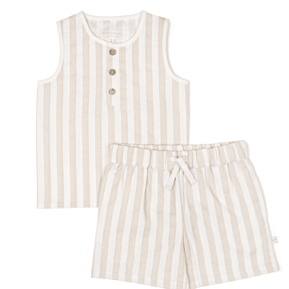 Organic Tank and Shorts Set - Beige Stripes