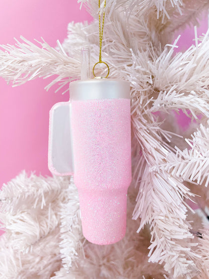 Pink Glittered Tumbler Christmas Ornament