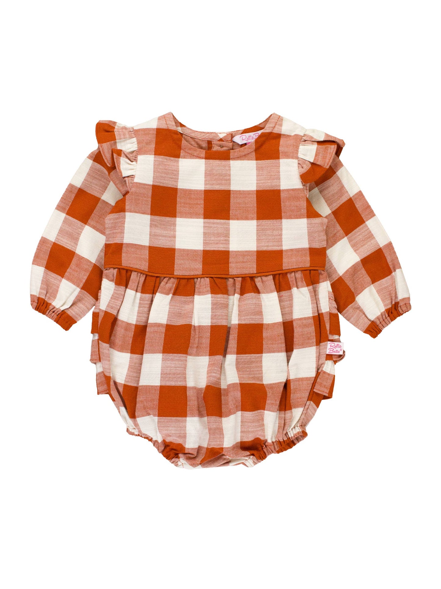 Baby Girls Rust Plaid Woven Flutter Bubble Romper