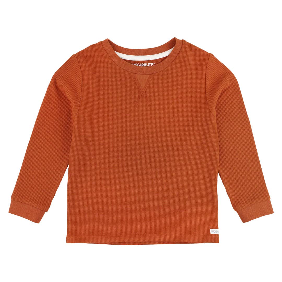 Boys Rust Waffle Knit Long Sleeve Crew Neck Shirt