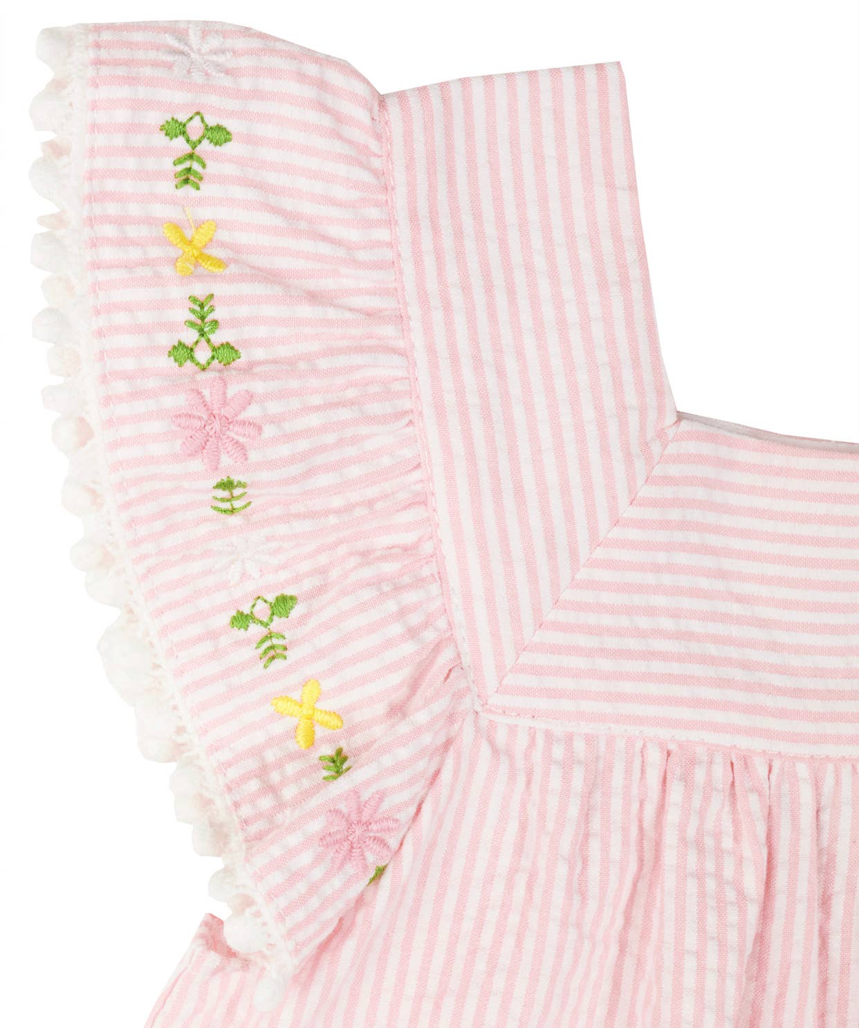Pink Embroidered Seersucker Dress