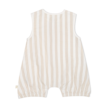 Organic Sleeveless Bubble Romper - Beige Stripes