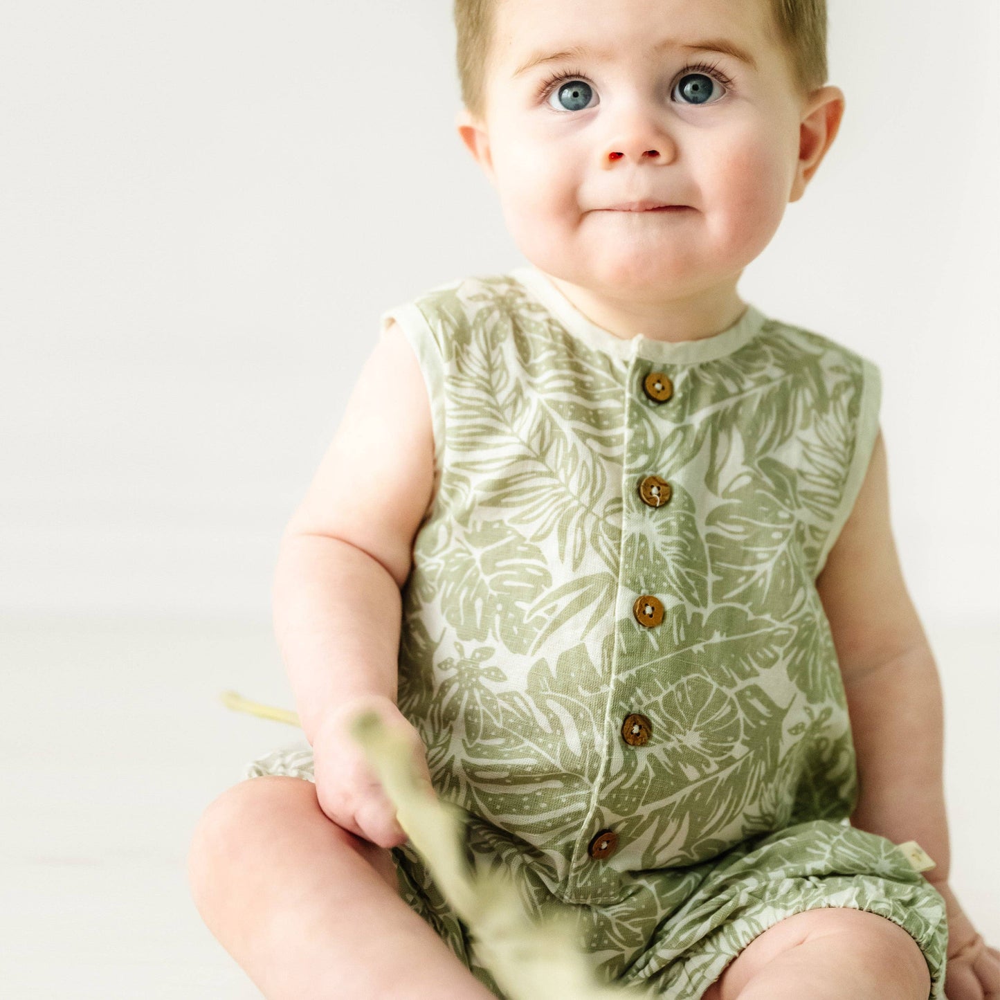 Organic Sleeveless Bubble Romper - Palms