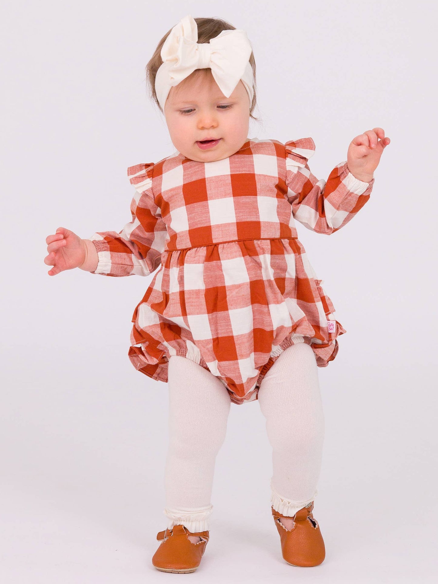 Baby Girls Rust Plaid Woven Flutter Bubble Romper