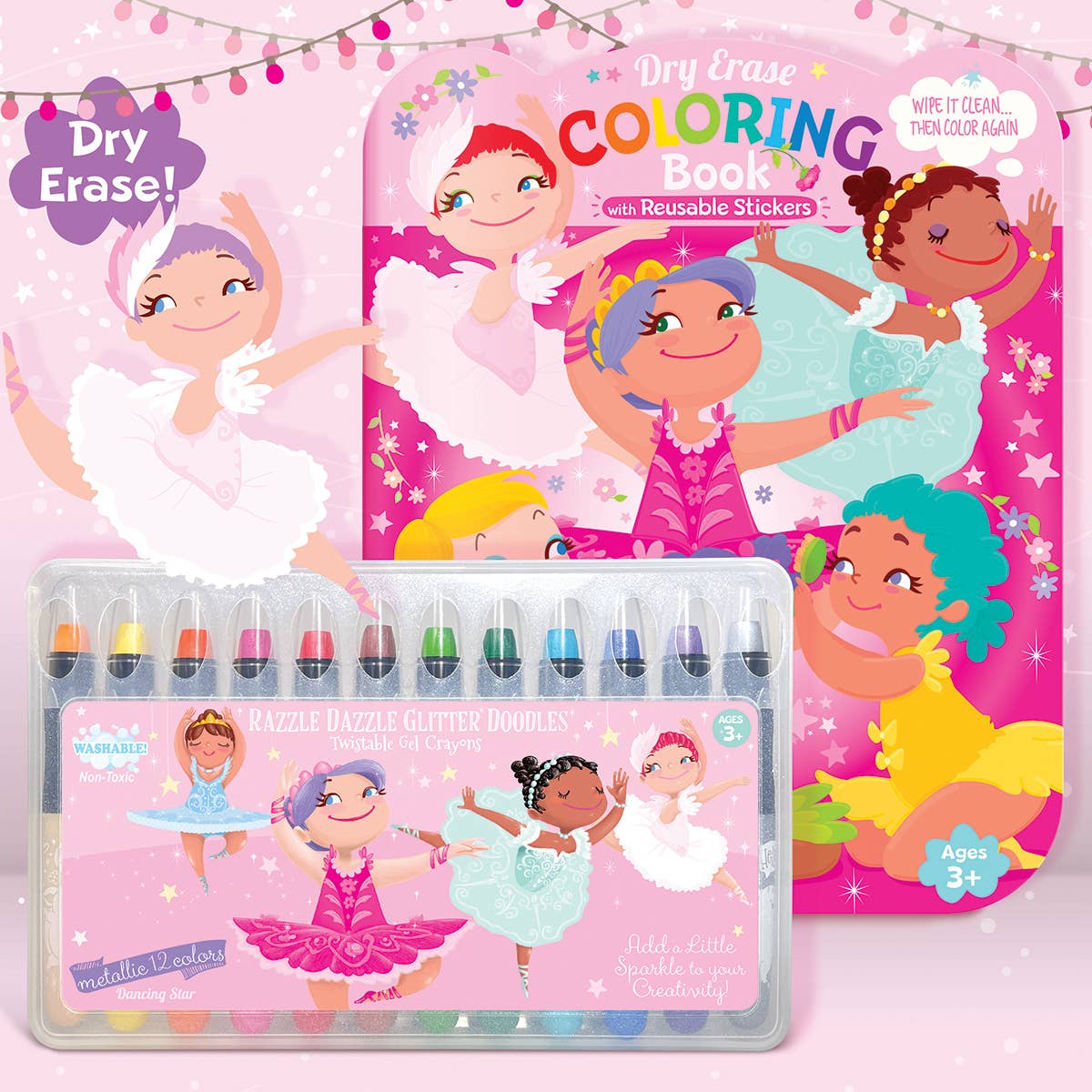 Glitter Ballerina Dry Erase Coloring Book & Crayon Gift Set