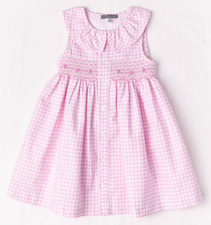 Pink Gingham Smocked Button Dress