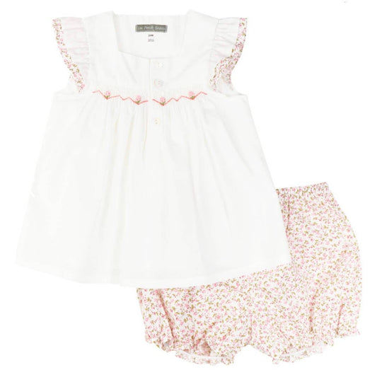 White Floral Smocked Top + Bloomers