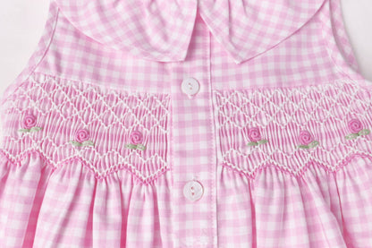 Pink Gingham Smocked Button Dress