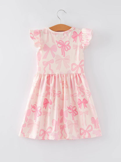 Easter Bow Print Flying Sleeve Girls Dress