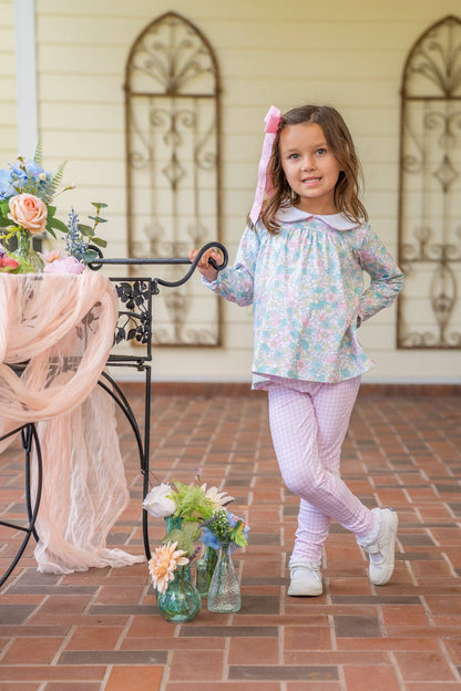 Mary Reese Pink Floral Gingham Kid's Legging Set