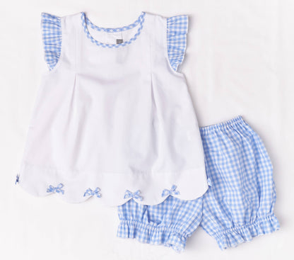 Blue Gingham Scalloped Tunic Set