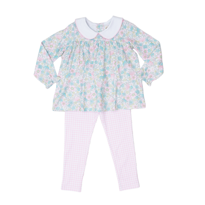 Mary Reese Pink Floral Gingham Kid's Legging Set