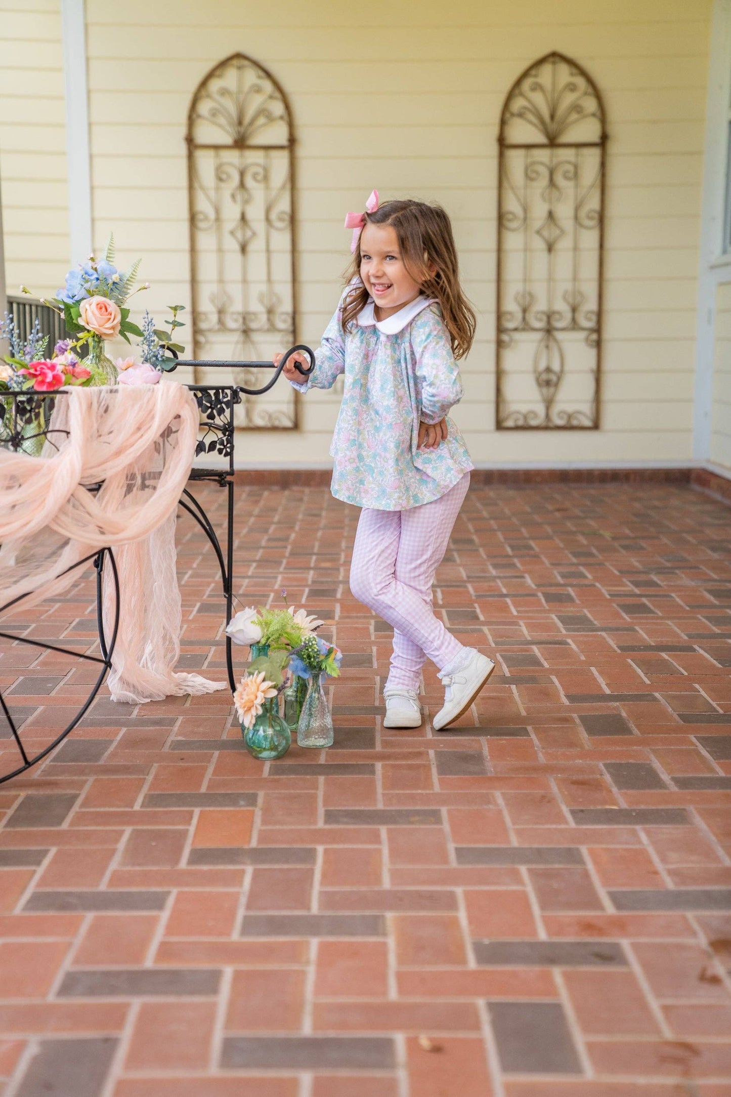 Mary Reese Pink Floral Gingham Kid's Legging Set