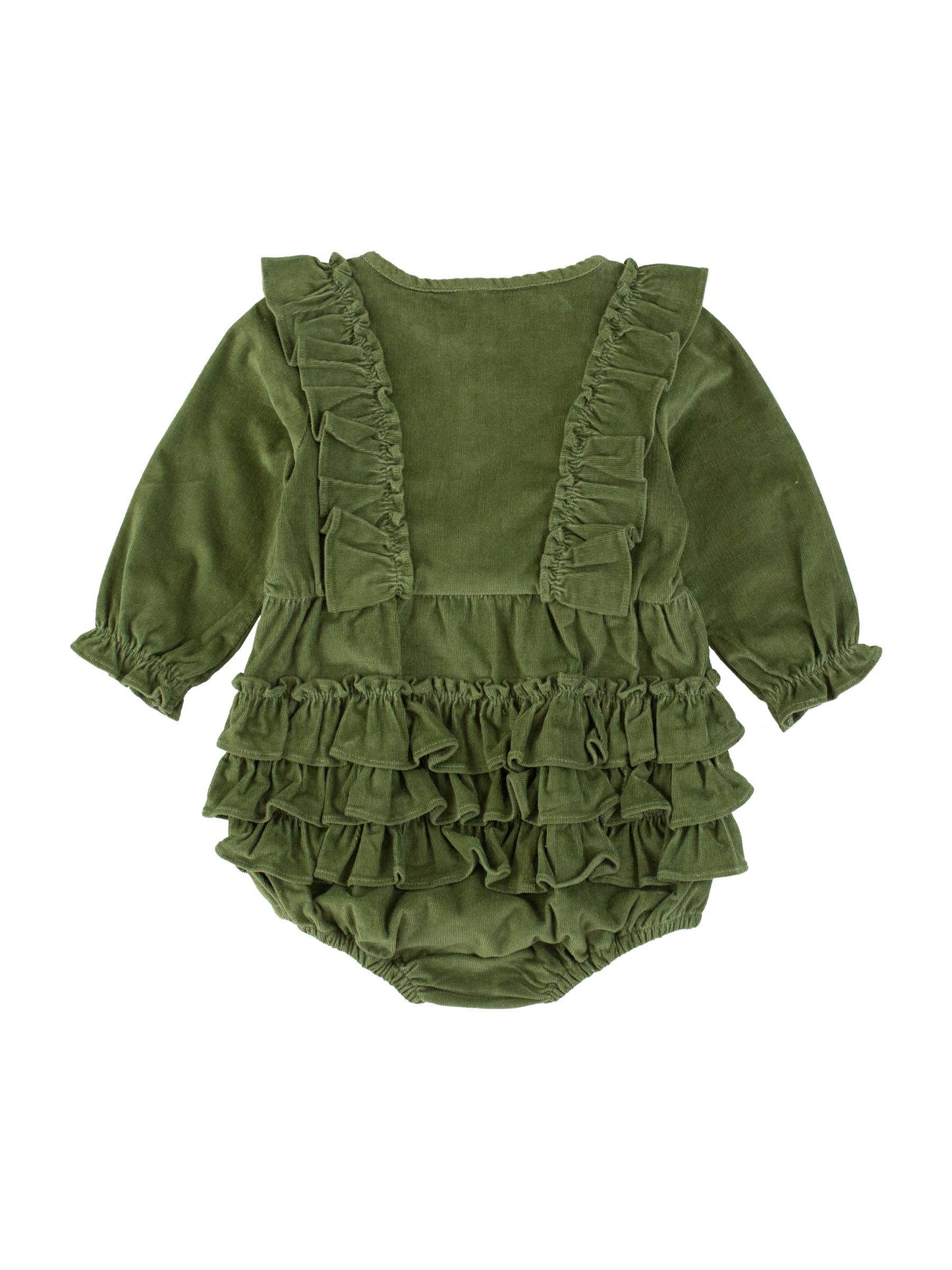 Baby Girls Dusty Olive Stretch Corduroy Waterfall Bubble Romper