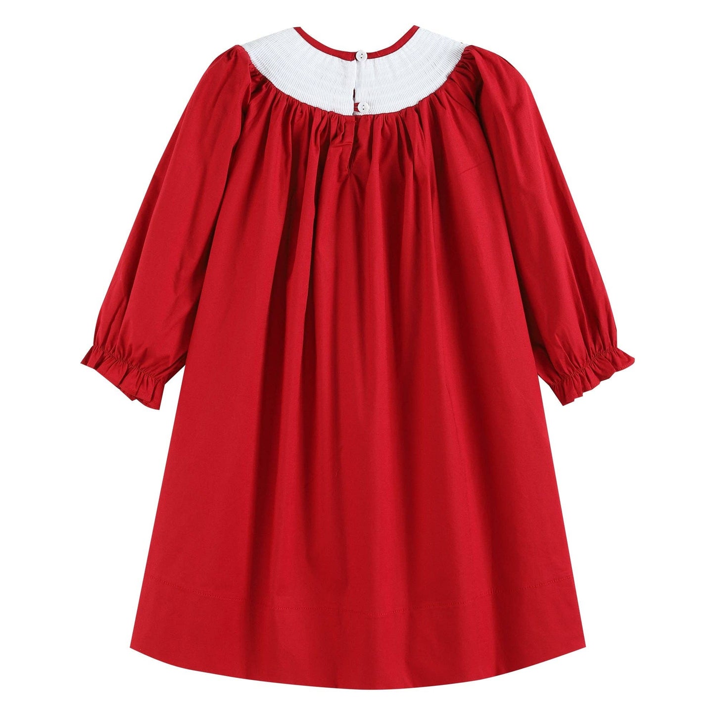 Red Poplin Santa Long Sleeve Smocked Bishop Dress