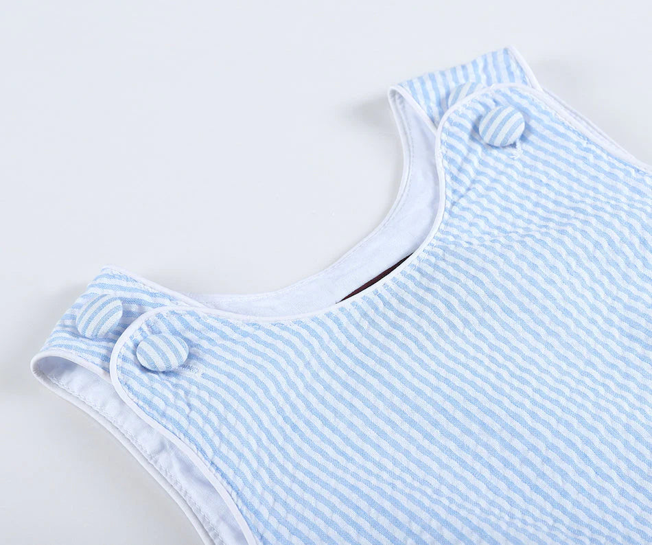 Classic Light Blue Stripe Seersucker Baby Romper