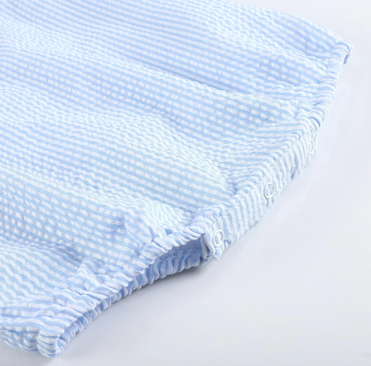 Classic Light Blue Stripe Seersucker Baby Romper