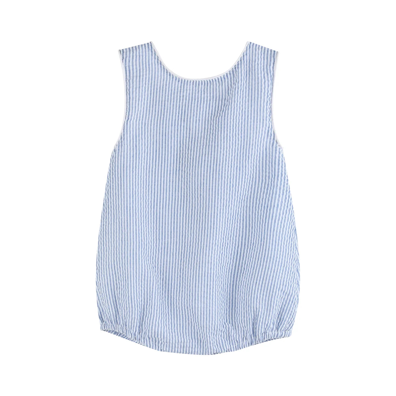 Dark Blue Tractor Seersucker Bubble Romper