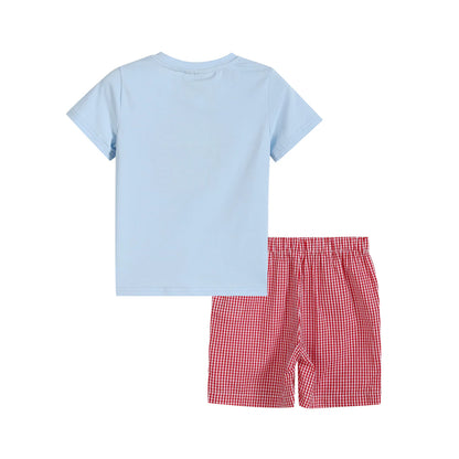 Blue Crab Shirt and Red Gingham Shorts Set