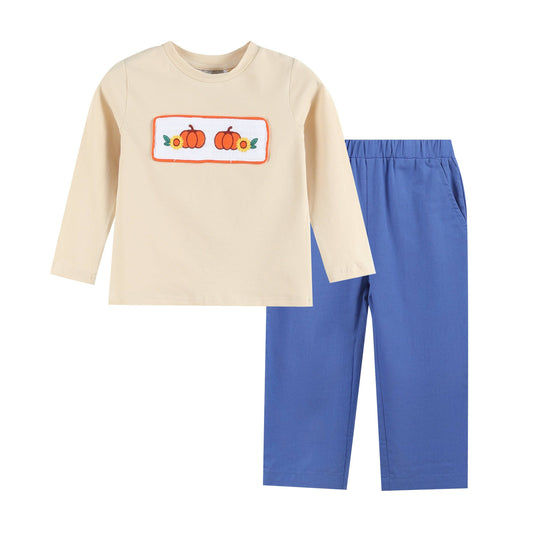 Blue Pumpkin Sunflower Smocked Shirt and Pants Set