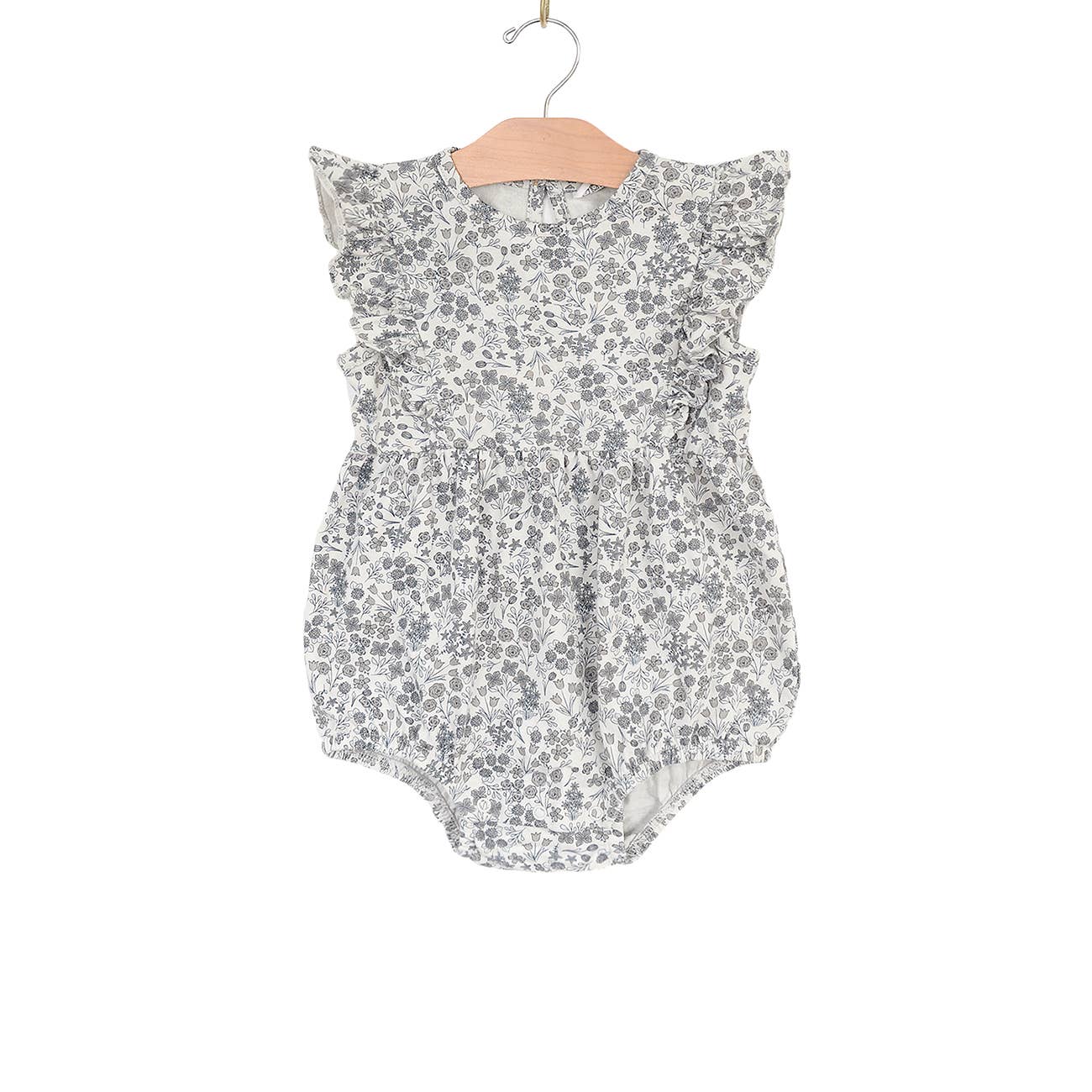 Flutter Sleeve Short Romper- Calico Floral Robin's Egg