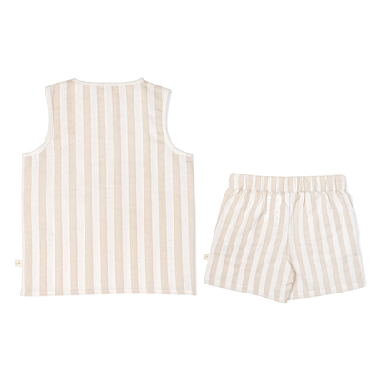 Organic Tank and Shorts Set - Beige Stripes