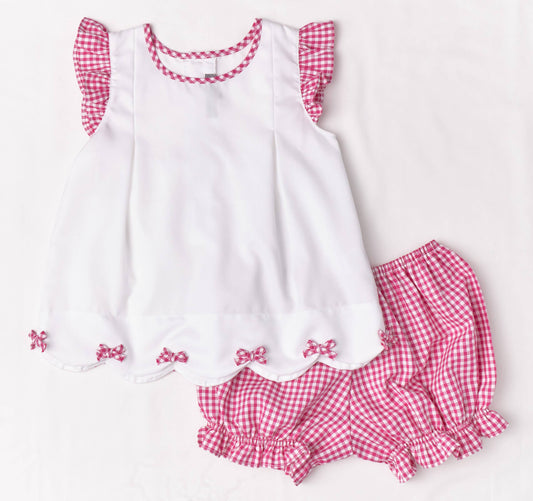 Pink Checkered Scallop Top + Bloomers