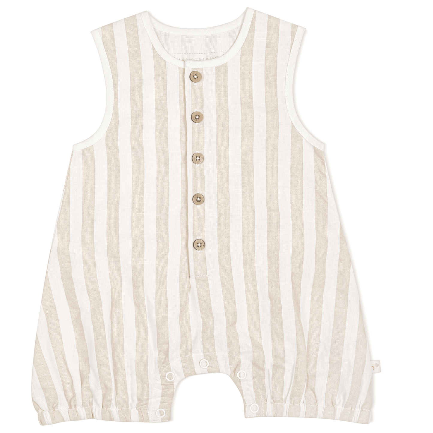 Organic Sleeveless Bubble Romper - Beige Stripes