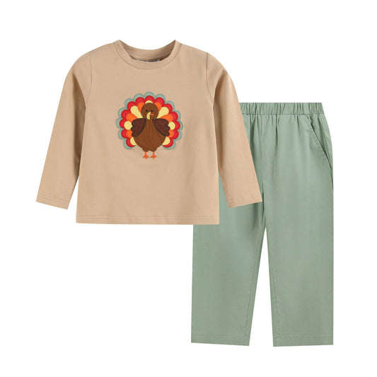 Light Brown Turkey Shirt and Sage Green Pants Set