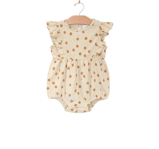 Flutter Sleeve Short Romper- Dots- Saffron