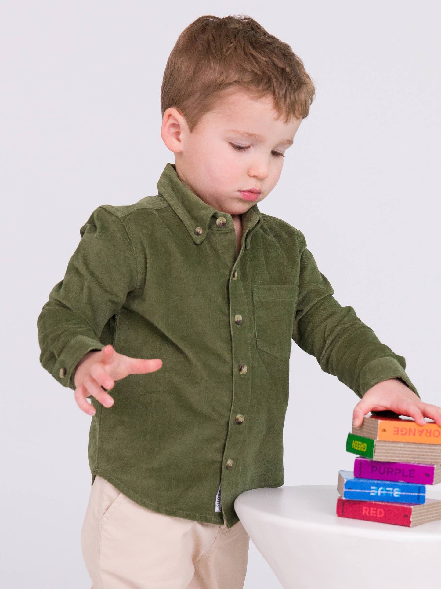 Boys Stretch Corduroy Long Sleeve Button Down Shirt