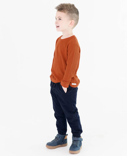 Boys Rust Waffle Knit Long Sleeve Crew Neck Shirt