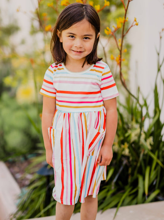 Striped Pocket Little Girls Dress