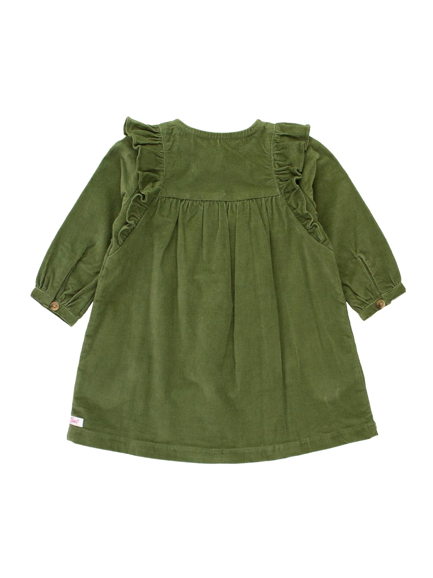 Girls Dusty Olive Stretch Corduroy Ruffle Detail Dress