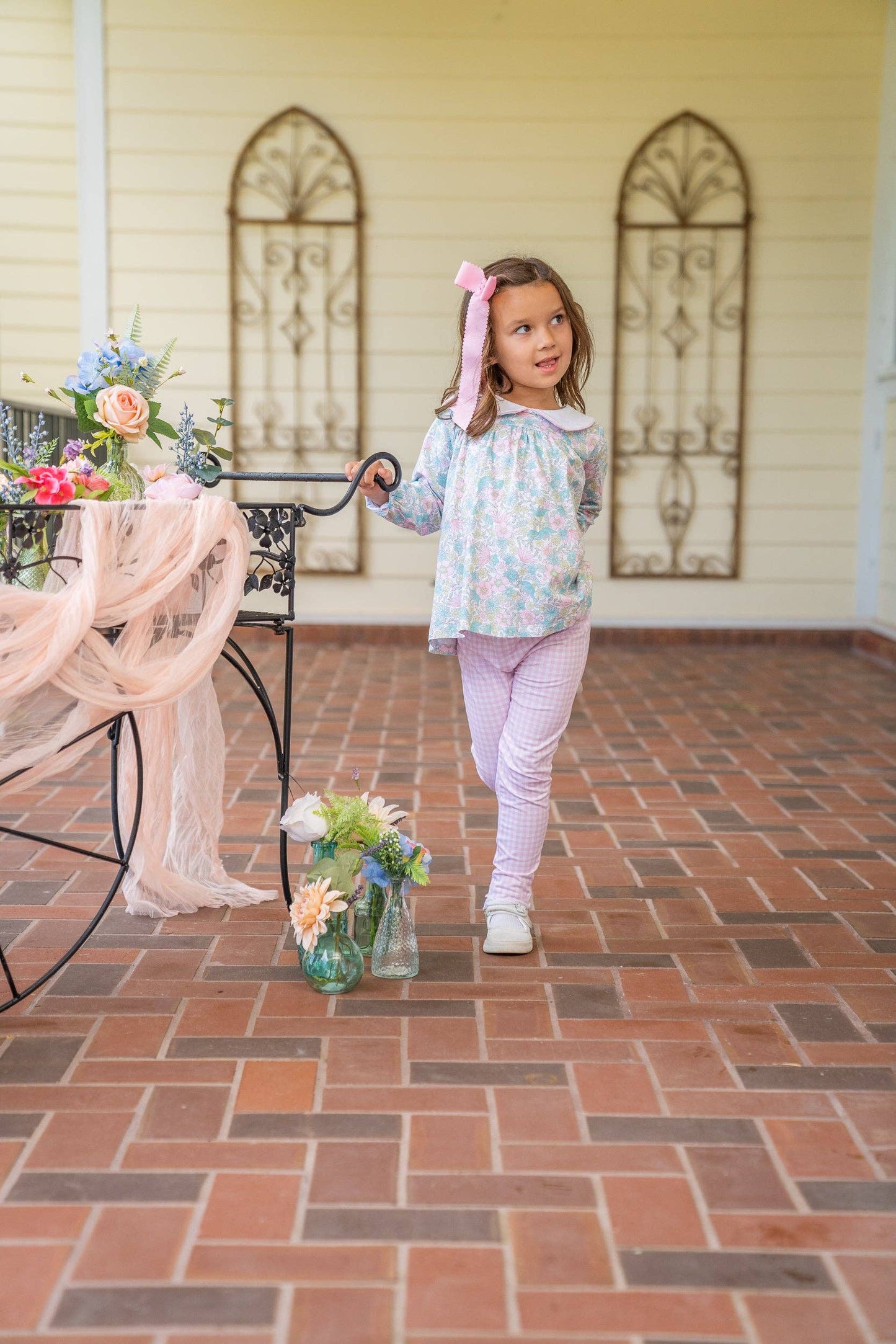 Mary Reese Pink Floral Gingham Kid's Legging Set