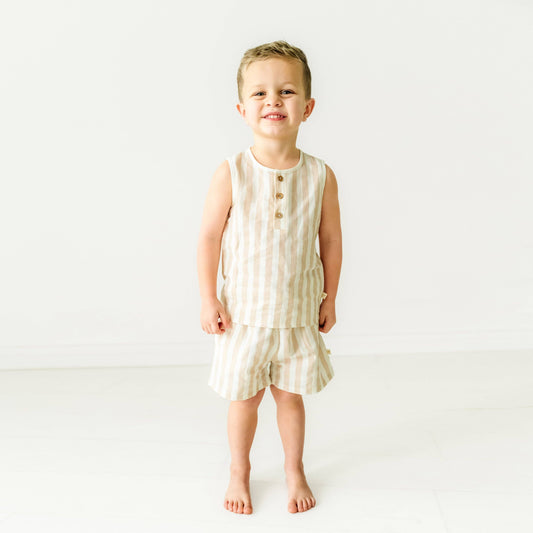 Organic Tank and Shorts Set - Beige Stripes