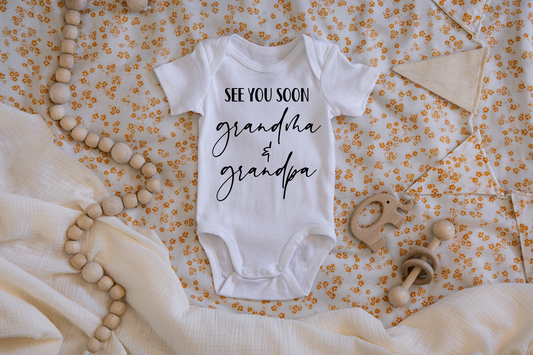 See You Soon Grandma & Grandpa Pregnancy Announcement Onesie: NEWBORN